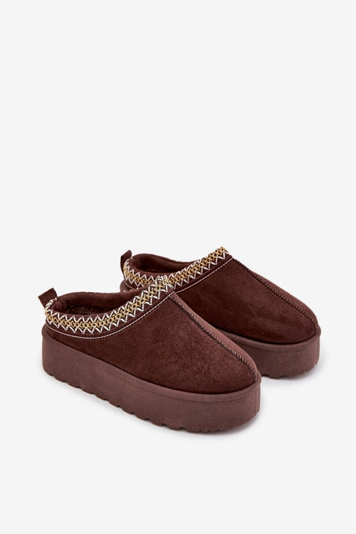 Śniegowce Dziecięce Młodzieżowe Z Haftem Na Platformie Czekoladowe Jolisse