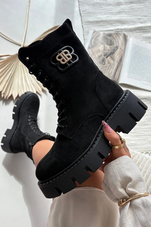 Ocieplane Botki Wokrery Damskie Z Ozdobą Czarne Melisse