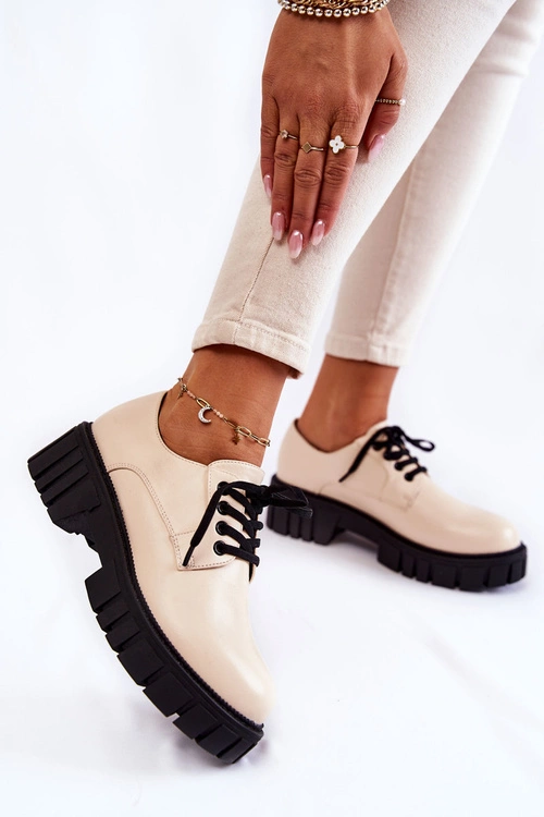 Modne Skórzane Półbuty La.Fi 210013BE-PU Beżowe