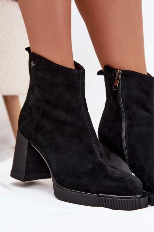 Zamszowe Skórzane Botki Damskie Na Słupku Vinceza 91142 Czarne