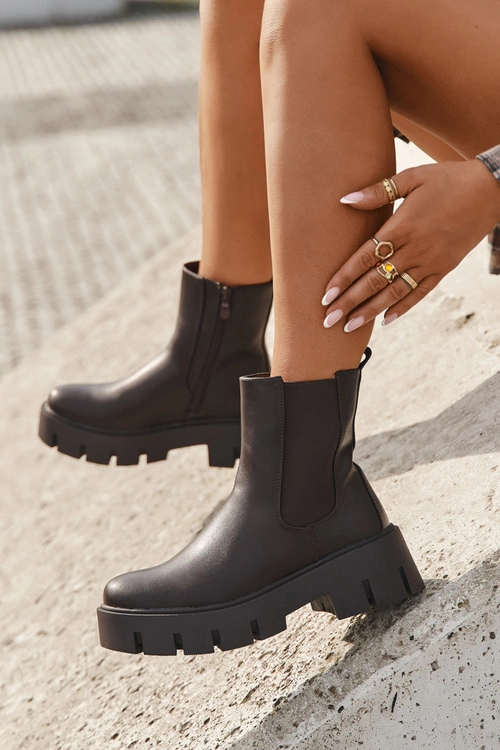 Botki Sztyblety Damskie Ocieplane Na Zamek Eko Skórzane Ciemnobrązowe Fivienne