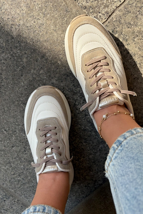 Zamszowe Sneakersy Damskie Na Platformie Big Star RR274A344 HI-POLY SYSTEM Beżowe