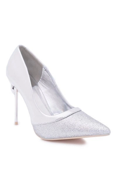 Szpilki Damskie Brokatowe Srebrne Moreno