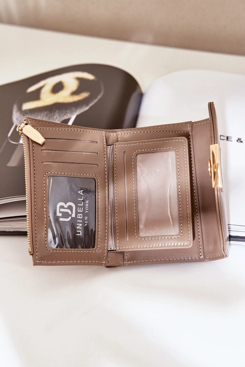 Lakierowany Portfel Damski Ciemnobeżowy Rahner