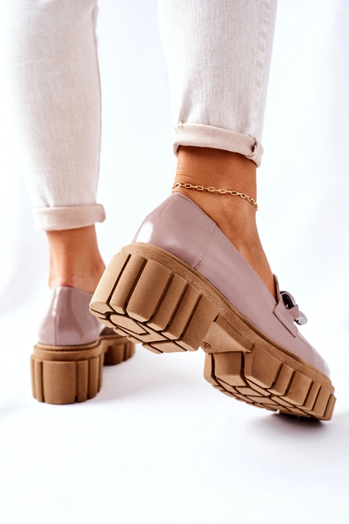 Damskie Półbuty Loafery Skórzane Cappuccino Laura Messi 2339