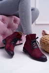 Botki Damskie Płaski Obcas Workery Bordowe Teref