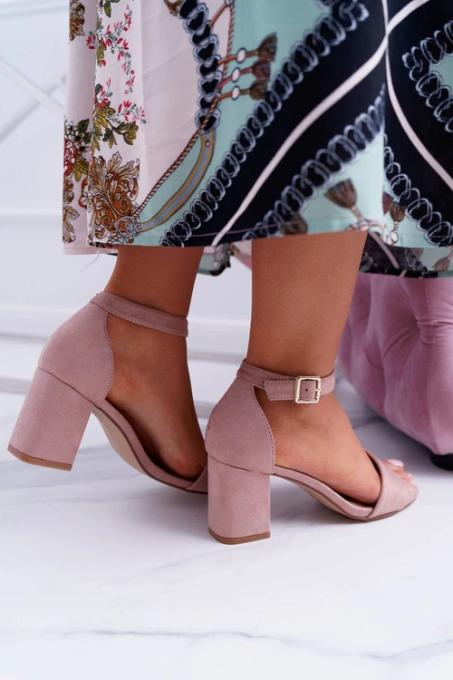 Różowe Damskie Sandały Na Słupku Zamsz NewGenua