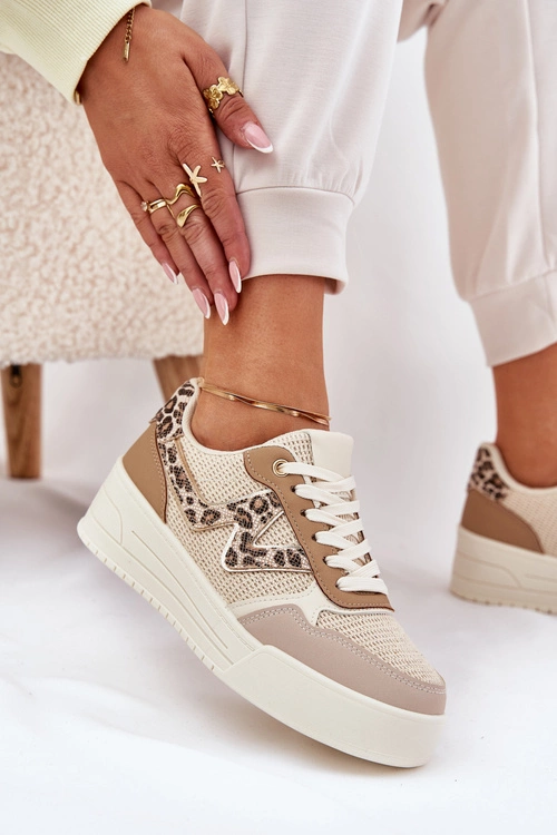 Buty Sportowe Damskie Na Platformie Panterka Khaki Lorori