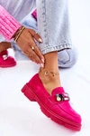 Damskie Zamszowe Półbuty Loafery Z Ozdobą Fuksja Karlott
