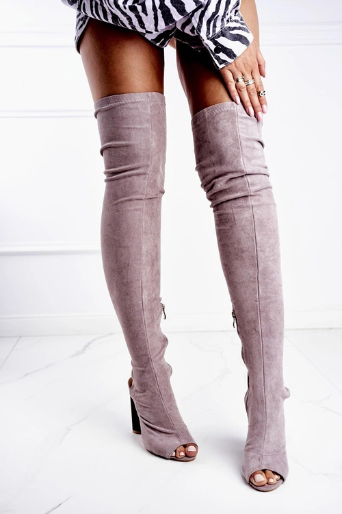 Damskie Kozaki Na Słupku Zamszowe Lu Boo Szare Aramis