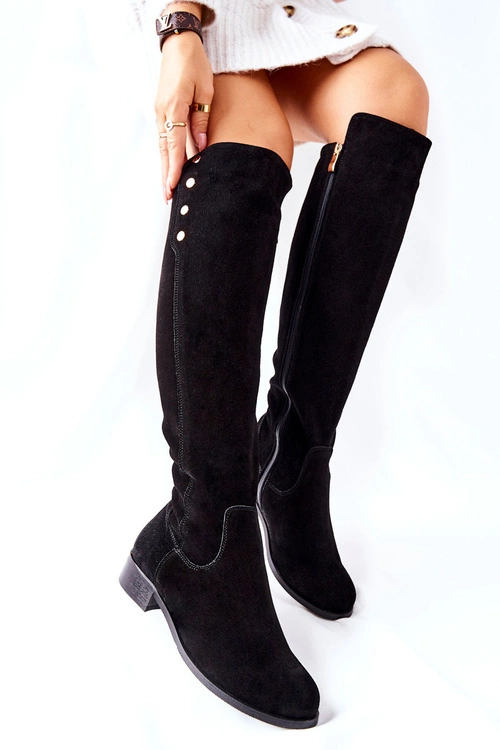 Zamszowe Skórzane Kozaki Lewski 2840 Czarne