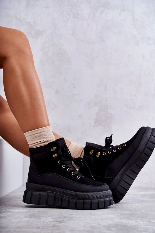 Wygodne Botki Na Platformie Czarne Sanchio