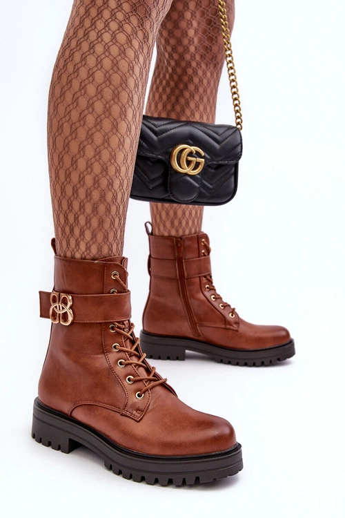 Botki Workery Damskie Na Suwak Z Ozdobą Brązowe Ciossava