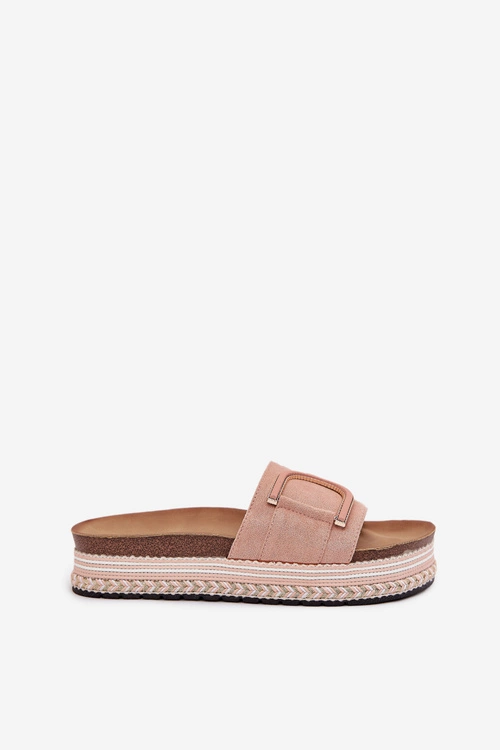 Klapki Damskie Na Platformie Z Ozdobą Różowe Daphira