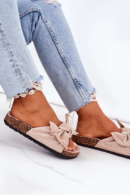 Sztruksowe Klapki Na Korku Beżowe Summertime