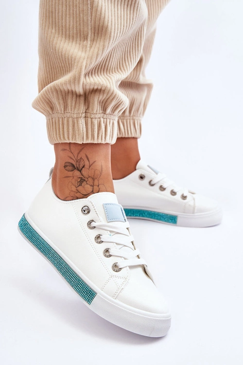 Niskie Trampki Damskie Z Dżetami Biało-Niebieskie Demira