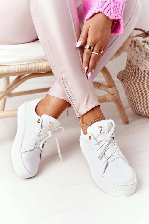 Damskie Skórzane Tenisówki Na Platformie Białe Nicole 2645