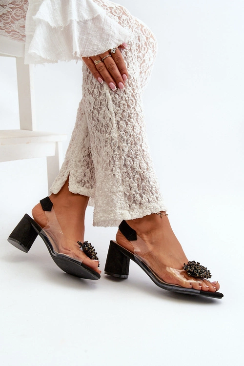 Sandały Damskie Na Obcasie Z Transparentna Cholewką Czarne Aleola