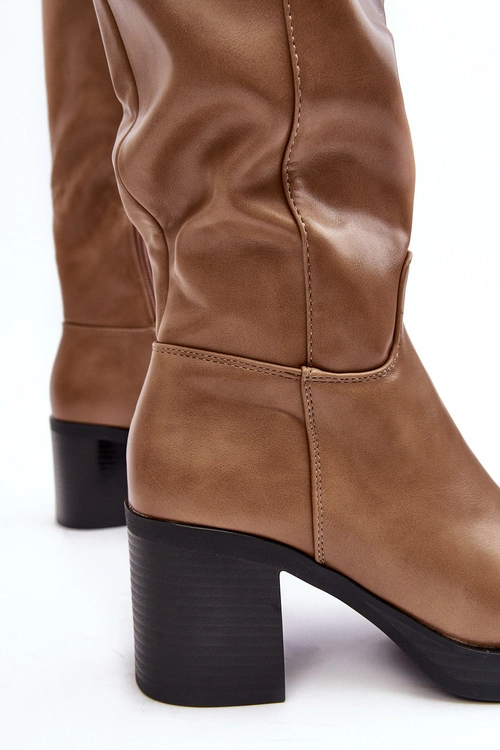 Damskie Kozaki Ocieplane Na Słupku Ciemnobeżowe Theisen