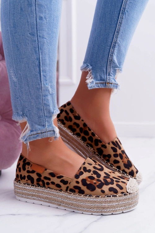 Brązowe Wsuwane Zamszowe Espadryle Leopard Mariako