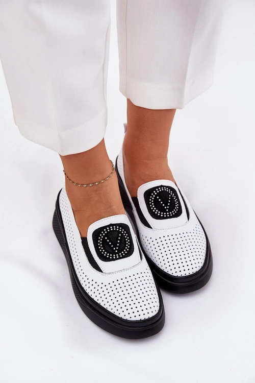 Mokasyny Damskie Skórzane Na Platformie I Koturnie Vinceza 79522 Białe