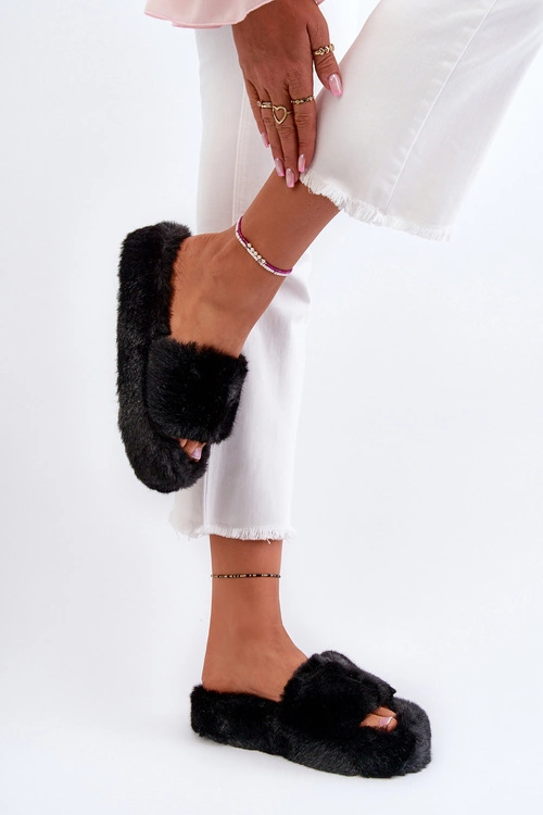 Damskie Futrzane Kapcie Czarne Stepia