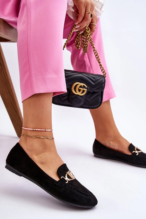 Zamszowe Mokasyny Z Ozdobnym Elementem Czarne Reed