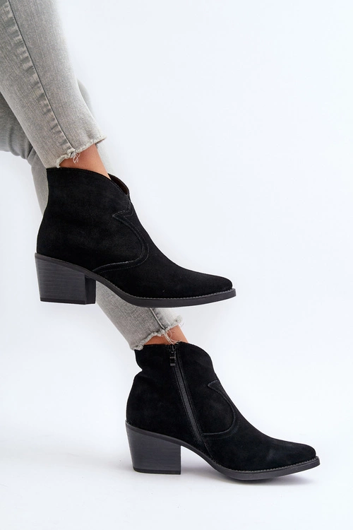 Zamszowe Botki Kowbojki Na Suwak D&A SN622-29 Czarne