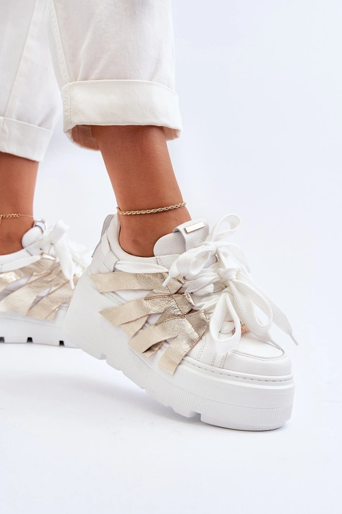 Zazoo 2F-7033 Sneakersy Na Masywnej Platformie Biało-Złote