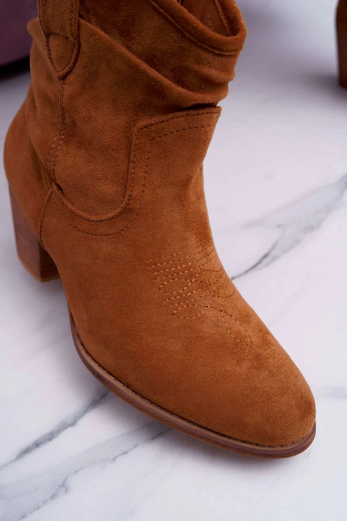 Botki Damskie Na Słupku Kowbojki Camel Maverick