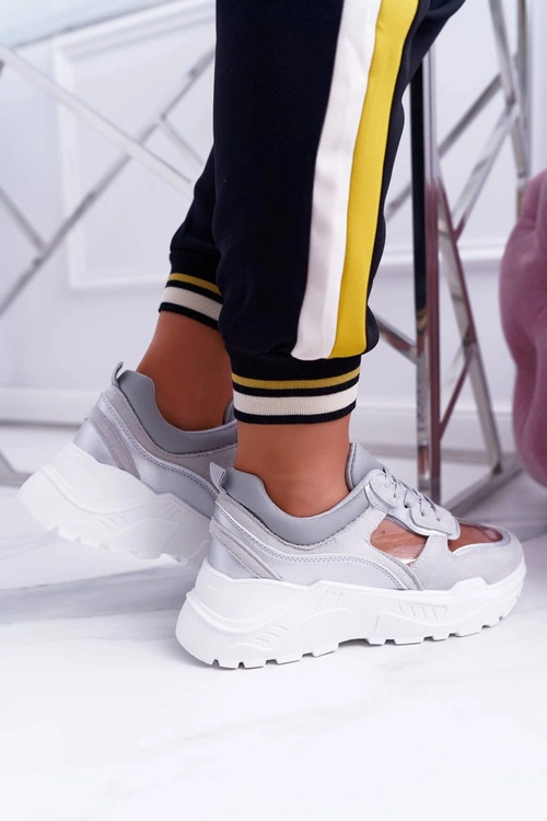 Sportowe Damskie Buty Gruba Podeszwa Transparentne Szare Running