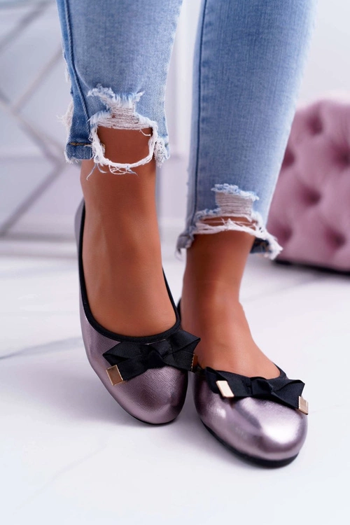 Baleriny Damskie Eleganckie Grafitowe LaDonna