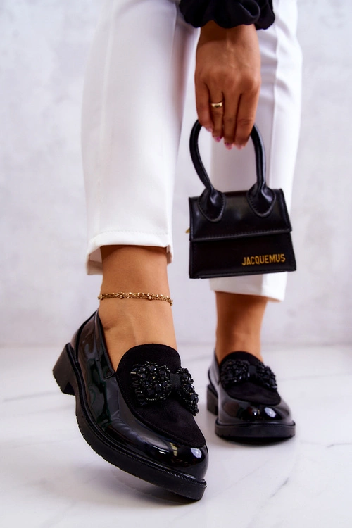 Eleganckie Lakierowane Mokasyny Loafery Czarne S.Barski HY51-318 Belize