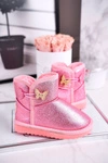 Ocieplane dziecięce botki śniegowce z motylkiem różowe Cosmic