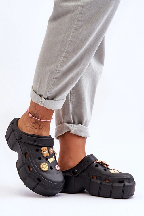 Damskie Piankowe Klapki Kroksy Z Ozdobami Czarne Marlett