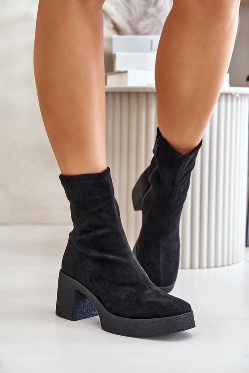 Botki Damskie Na Platformie I Masywnym Obcasie S.Barski HY42-739 Czarne