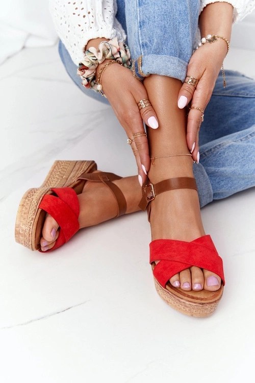 Sandały Na Koturnie S.Barski GD-38 Czerwone