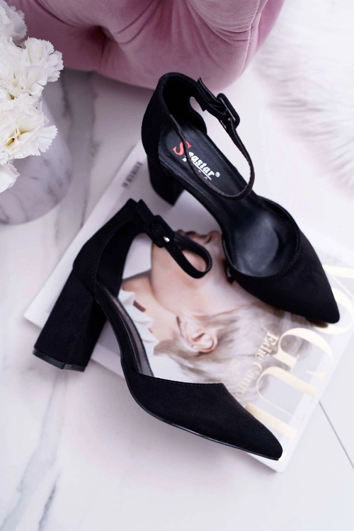 Czółenka Damskie Na Słupku Zamszowe Czarne Harye