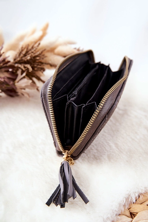 Pikowany Portfel Z Frędzelkiem Szary