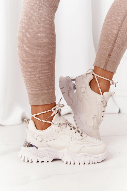 Damskie Sneakersy Na Masywnej Podeszwie Beżowe Influencer