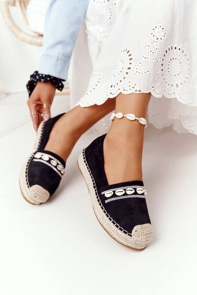 Espadryle Na Platformie Z Muszelkami Czarne Seashell