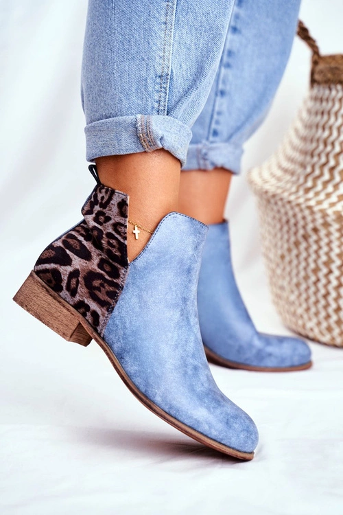 Botki Damskie Płaski Obcas Wiosenne Niebieskie Viva