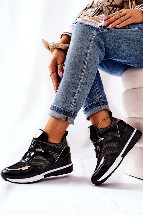Sportowe Damskie Buty Sneakersy Czarno-Złote Colli