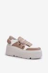 Zazoo 1833 Sneakersy Damskie Skórzane Na Masywnej Podeszwie Beżowo-Białe