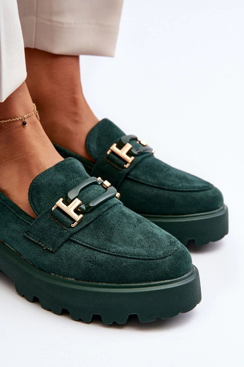 Mokasyny Damskie Z Ozdobą Ciemnozielone Omavia