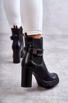 Skórzane Botki Na Słupku Z Ozdobnym Paskiem Czarne Maresol