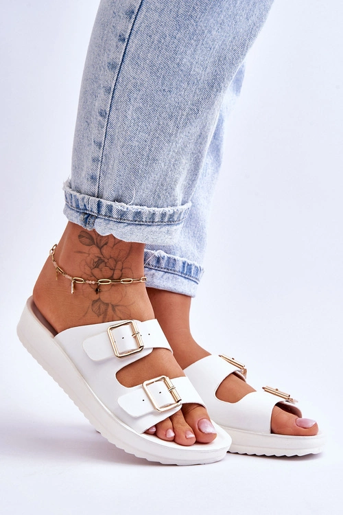 Damskie Klapki Na Platformie Z Paskami Białe Clever