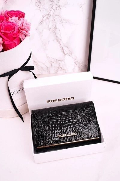 Duży Skórzany Portfel Damski GREGORIO Lakierowany Czarny