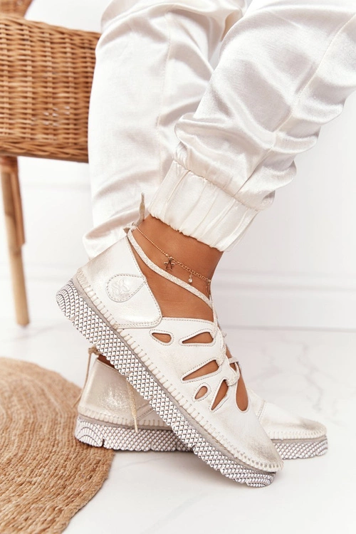 Damskie Skórzane Półbuty Maciejka Beżowo-Złote 04449-25