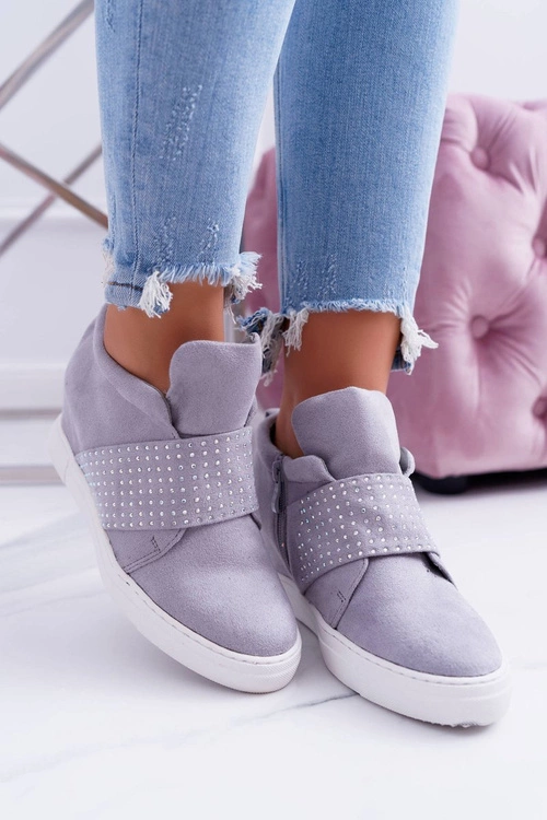 Sneakersy Damskie Szare Trampki Lu Boo Cekiny PinkSugar